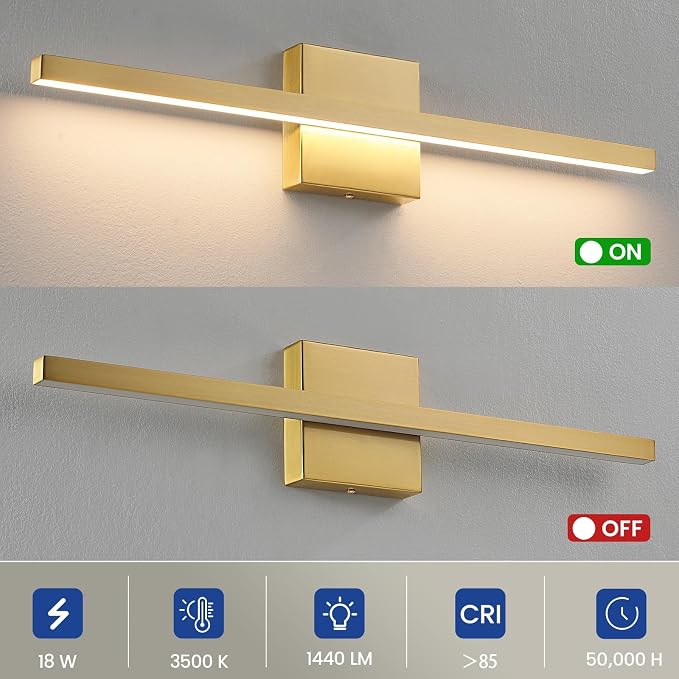Epinl Gold Bathroom Light Fixtures - 24 inch Brushed Gold Vanity Light for Bathroom Over Mirror Dimmable 5CCT LED Light Bar Modern Lighting Fixture for Bathrooms Bedroom Living Room