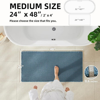TYUU Waffle Bath Mat, Boho Bathroom Rugs Non Slip, 48x24 Denim Blue | Super Absorbent Quick Dry Bath Rug, Non-Slip Backing, Soft Waffle Washable Farmhouse Bathroom Mats, Tub, Shower & Home Decor