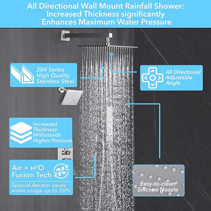 VANFOXLE Shower Faucet Set Brushed Nickel Shower System,Push Button Diverter Shower Faucet with 2 in 1 Handheld, Wall Mount Increased Thickness 10 Inch Shower Head with 6 Inch Shower Head