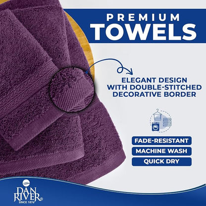 DAN RIVER 8 Piece Luxury Bath Towels for Bathroom, Towel Set, Purple | 2 Bath towels, 2 Hand towels, and 4 Wash Cloths, 600 GSM 100% Ring Spun Cotton, Highly Absorbent, Gym, Hotel, guest, and Spa