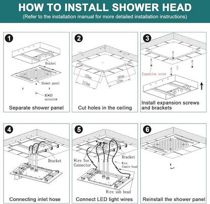 HOMEDEC LED Full Body Rain Shower System with 6pcs Body Jets Spray with（Up/Down ）Shower Spout, Large 3 In 1 Functions 14x20inch Showerhead, Rainfall Mist Shower Faucet Set Complete, Brushed Gold