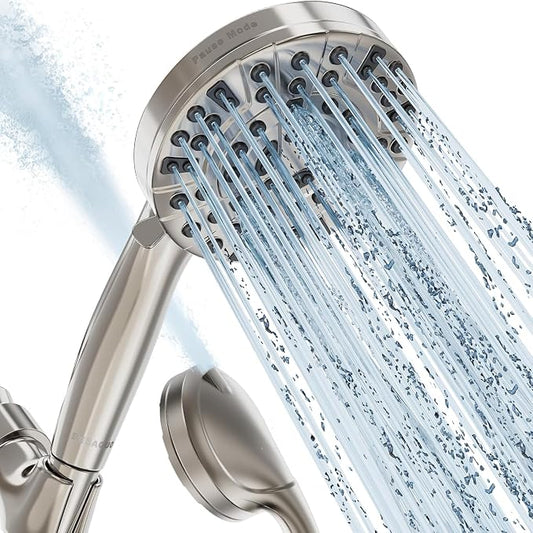 9 Settings High Pressure Handheld shower head with Power Wash | Pause Mode for Water Saving, Power Wash for Tub&Tile, Easy Clean Nozzles, 6ft Hose,Bracket / Satin Nickel
