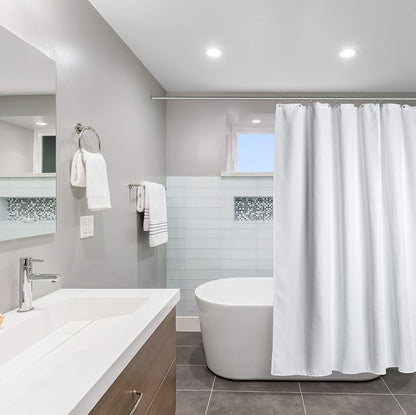 Creative Scents Fabric White Shower Curtain for Bathroom - 60" x 72" Spa, Hotel Luxury Matt Waffle Weave Square Design, Water Repellent, 230 GSM Weighty Cloth, for Decorative Bathroom Curtains