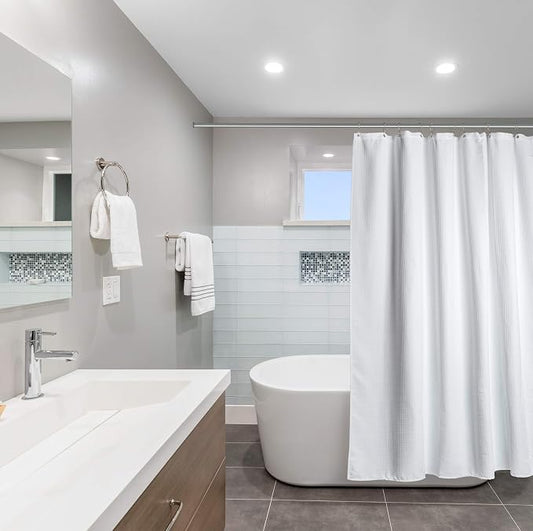 Creative Scents Fabric White Shower Curtain for Bathroom - 60" x 72" Spa, Hotel Luxury Matt Waffle Weave Square Design, Water Repellent, 230 GSM Weighty Cloth, for Decorative Bathroom Curtains