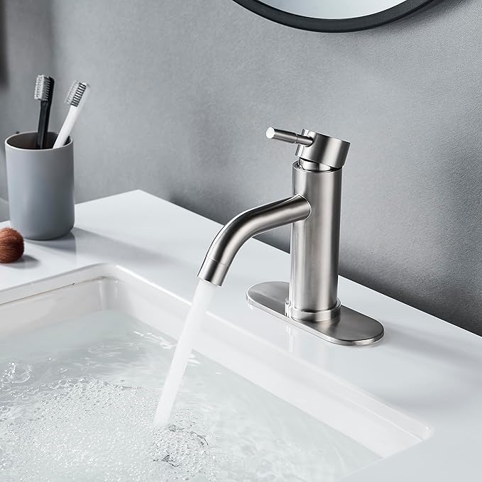 Single Hole Bathroom Sink Faucet Brushed Nicke, Modern Single Handle Bathroom Faucet Commercial Stainless Steel Basin Faucet with Drain