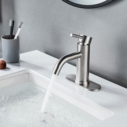 Single Hole Bathroom Sink Faucet Brushed Nicke, Modern Single Handle Bathroom Faucet Commercial Stainless Steel Basin Faucet with Drain