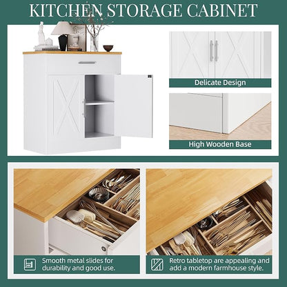 Shintenchi Farmhouse Storage Cabinets with Doors and Shelves,Kitchen Barn Door Storage Cabinet with Drawers,Coffee Bar Cabinet Buffest Sideboard for Dining Room,Bathroom,Entryway