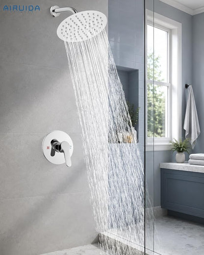 Airuida 8 Inch Chrome Polish Shower Faucet Set,Shower Valve Kit | Female Threads Rough-in Valve Shower Trim Kit,Single Handle Control Shower Set