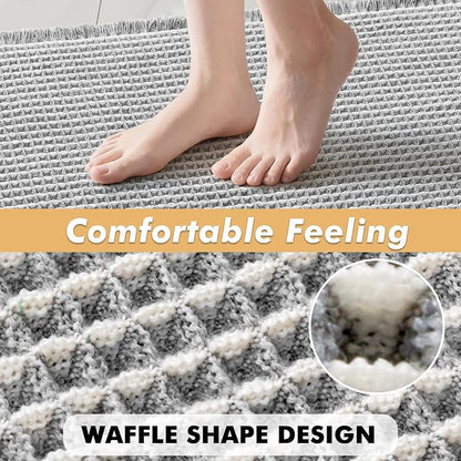 MIULEE Set of 2 Waffle Bathroom Rugs LightGrey&Cream 17"x24"+18"x30" | Non Slip, Super Absorbent, Washable, Ultra Soft, Rubber Backed, Small Boho Bath Rugs for Bathroom Floor Tub Shower