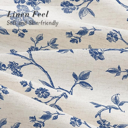 MitoVilla Navy Blue Linen Floral Shower Curtain for Bathroom, 72 x 72 | Navy Blue BoHo Cottagecore Spring Shower Curtains, Modern Farmhouse Country Plant Leaves Bathroom Décor, 72 x 72