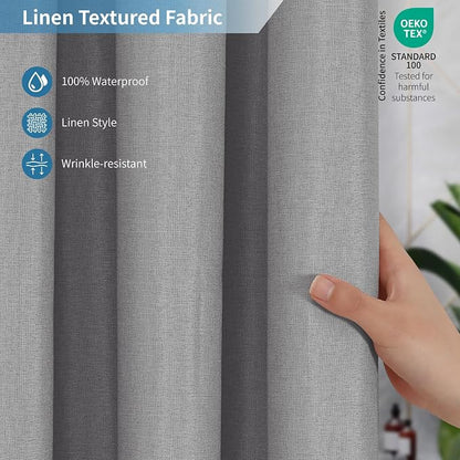 Extra Long Fabric Shower Curtain with Waterproof Layer,72x84,Grey | 2-in-1 Design,Linen Textured,100% Waterproof TPU-Laminated Backing,Magnetic Weighted,Machine Washable,For Bathroom,Hotel