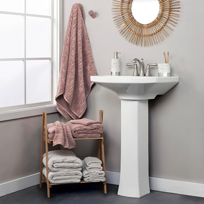 SKL Home CloudSoft Bath Towel Set, 6-Piece, 100% Cotton Luxury, Clay | 2 Bath towels, 2 hand towels, 2 washcloths. Premium spa-level quality. 600/520 GSM weight. Ultra plush & absorbent.