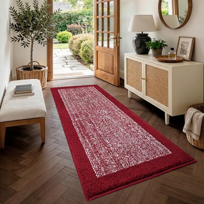 60x24 Long Bathroom Rugs Washable Non Slip, Red Bath Mat for Bathroom Floor Tub, Soft Absorbent Quick Dry Mats for Shower, Bathtub,Home Decor