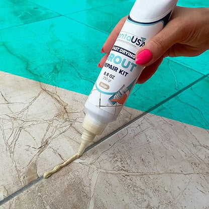 PentaUSA Premixed Tile Grout Repair - Warm Beige (8.8oz/250g) | 5 beige shades with RAL codes, premixed acrylic sanded, bathroom shower kitchen tile, water-resistant, 24-hour cure, 29 sq ft