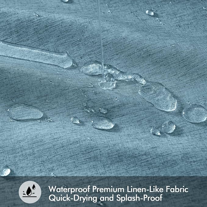 ANRODUO Moonlight Blue Linen Textured Fabric Shower Curtain Set - W72xL84 | Farmhouse Shower Curtain with 12 Metal Hooks, Waterproof Heavy Duty, Button Hole Design, Machine Washable for Bathroom