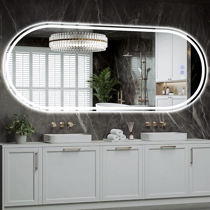 Oval LED Bathroom Mirror, 24"x 65" Led Full Length Mirror | Frameless Large LED Mirror with Front Light & Backlit, Anti-Fog, Dimmable Wall Mounted Lighted Mirror, Smart Bathroom Mirror