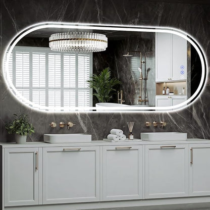 Oval LED Bathroom Mirror, 24"x 65" Led Full Length Mirror | Frameless Large LED Mirror with Front Light & Backlit, Anti-Fog, Dimmable Wall Mounted Lighted Mirror, Smart Bathroom Mirror
