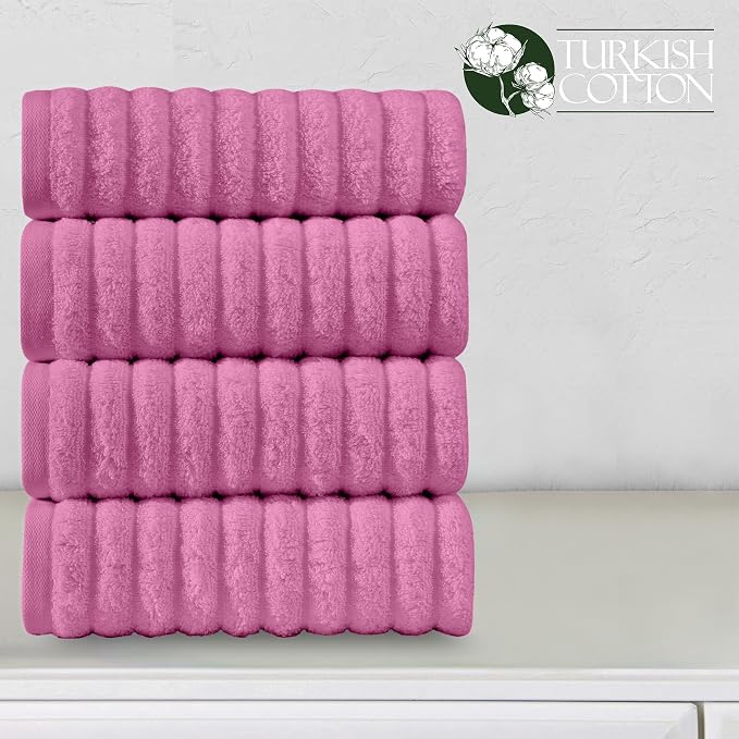 Elegant Comfort Luxury 100% Turkish Cotton Corduroy Ribbed 4 Pack Hand Towel Set 16 x 28 Inch - Absorbent, Super Soft, Quick Dry, Premium Towels for Bathroom, Gym, Spa and Hotel Use, Light Pink