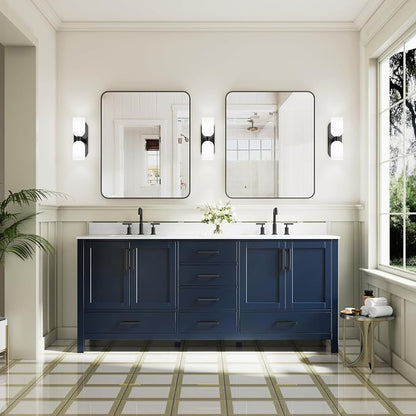 80-Inch Bathroom Vanity with Sink, 4 Soft-Close Doors and 6 Soft-Close Drawers, Bathroom Freestanding Vanity with Cultured Marble Countertop, Navy Blue Vanity with Matte Black Handles