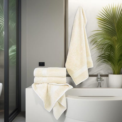 Large Bath Towels Set of 6 – 100% Cotton Terry – 24" x 50" – Quick Dry, Soft & Highly Absorbent – Ivory Towels for Bathroom, Gym, Spa, Pool & Daily Use