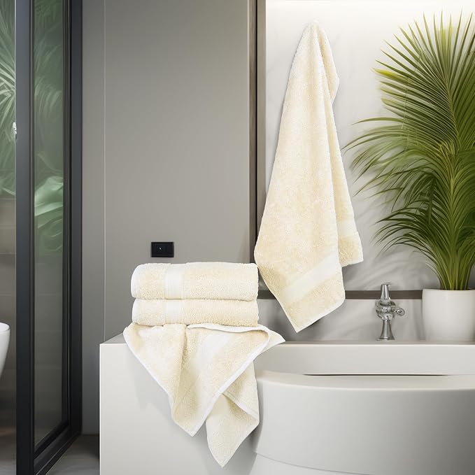 Commercial Bulk Pack of 12 Bath Towels – 100% Cotton Terry 24" x 48" – Ideal for Hotels, Salons, Gyms, Spas & Institutional Use – Ivory