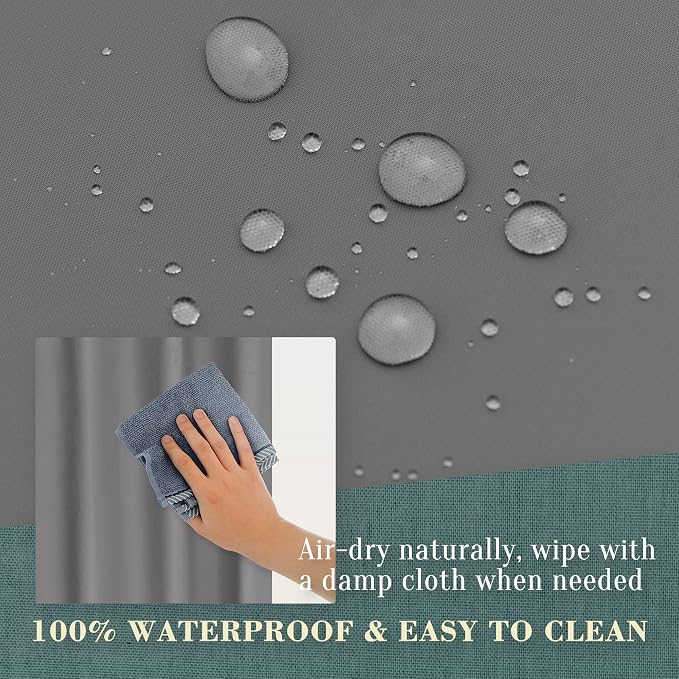 No Hook PEVA Shower Curtain or Liner, Standard Size 71x74, Dark Gray | 8G Heavy Duty, Grey Bathroom Shower Curtain, No Hooks Required, Waterproof Plastic & PVC Free