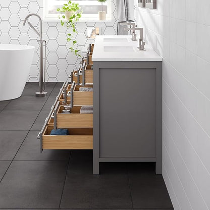 Eviva Aberdeen 96 in. Gray Double Sink Bath Vanity with Carrara Quartz Top and Undermount Porcelain Sinks