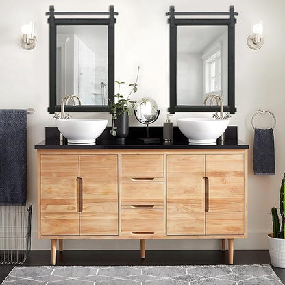 Besdomus Black Bathroom Farmhouse Mirror: 24"x36" Barn Door Rustic Solid Cedar Wood Frame - Wall Mounted Mirror for Entryway/Living Room/Bathroom - Home Decor for Modern Farmhouse Enthusiast