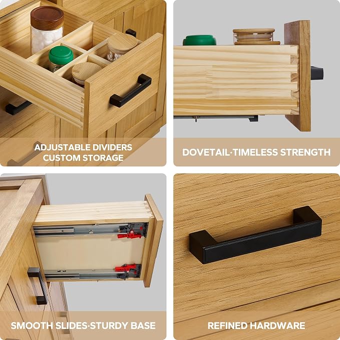 36-inch Natural Oak Bathroom Vanity with Sink, Solid Wood, 0.79-inch Stone Countertop and Backsplash, 4 Drawers, 2 Soft Closing Doors