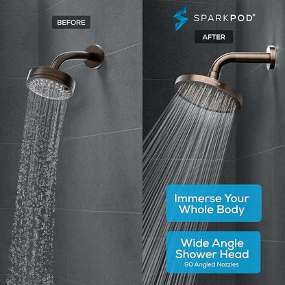 SparkPod Rain Shower Head, 8 Inch Round, Vintage Oil-Rubbed Bronze Finish | High Pressure Shower Heads, 90 Nozzles, Adjustable Showerhead, No Tools Needed, Universal Connection