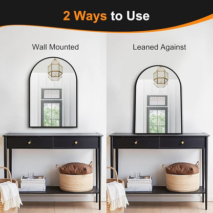 Arched Bathroom Mirror, Black, 20"x30" | Wall Mounted, Vanity Mirror, For Bedroom, Living Room and Entryway