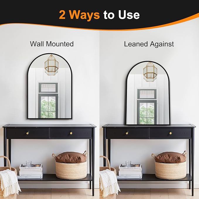 Arched Bathroom Mirror, 24"x36", Black | Wall Mounted, Vanity Mirror, For Bedroom, Living Room and Entryway