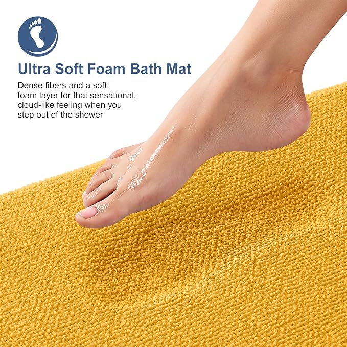 OLANLY Memory Foam Small Bathroom Rugs 24x16, Absorbent Mat, Golden Yellow | Soft Quick Dry Bath Rugs, Non-Slip Carpet, Machine Washable Mat for Bathroom Floor, Tub and Shower, Home Decor Accessories