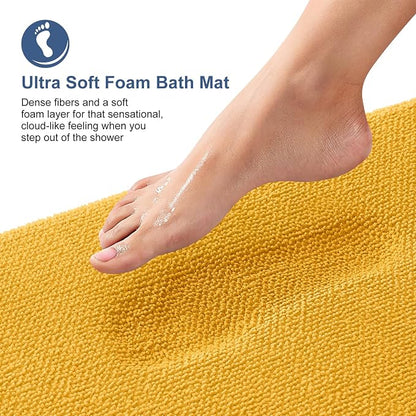 OLANLY Memory Foam Small Bathroom Rugs 24x16, Absorbent Mat, Golden Yellow | Soft Quick Dry Bath Rugs, Non-Slip Carpet, Machine Washable Mat for Bathroom Floor, Tub and Shower, Home Decor Accessories