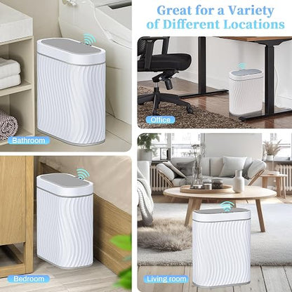 Ogikey Bathroom Small Trash Can with Automatic Touchless Lid, 2.6 Gallon Smart Garbage Can Narrow Waterproof Trash Bin for Bedroom, Office, Living Room