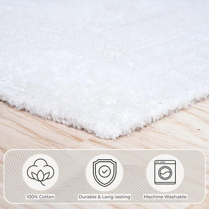 Bathroom Rugs - 2-Piece Cotton Bathroom Mat Set - Machine Washable Bath Mats for Restroom, Kitchen, or Laundry Room by Lavish Home (White)