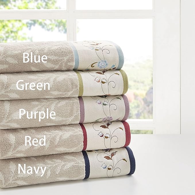 Madison Park Serene 100% Cotton Bath Towel Set Luxurious Floral Decorative Towels for Bathroom Embroidered Cotton Jacquard Design Soft Highly Absorbent for Shower 600 GSM, Multi-Sizes, Purple 6 Piece | Luxurious Floral Decorative Towels for Bathroom, E...