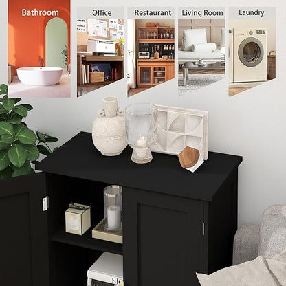 TaoHFE Black Bathroom Storage Cabinet,Bathroom Cabinets Freestanding with 2 Doors,Towel Cabinet for Bathrooms,Restroom Cabinets,Small Storage Cabinet for Office,Restaurant,Living Room