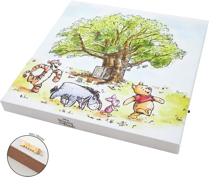 Disney Winnie the Pooh LED Canvas Wall Art,4-Pack Kids Room Decor,Light-Up Wall Hangings, Each 11"x11",Nursery & Bedroom Decoration Set