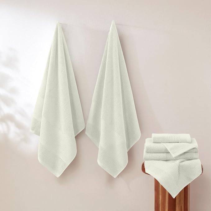 Modern Threads Air Cloud 6-Piece Towel Set - 100% Zero-Twist Cotton, 500 GSM, Quick Dry & Plush, Ivory