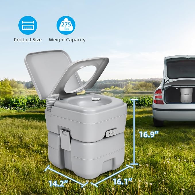 YITAHOME Portable Toilet Travel RV Potty | 5.3 Gallon Detachable Waste Tank for Effortless Cleaning, Press Flush Pump, for Camping, Boating, Hiking, Trips