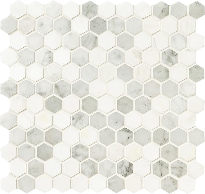 MSI Bianco Dolomite Tibi 12 in. x 12 in. Polished Marble Hexagon Wall Tile and Floor Tile for Kitchen Backsplash, Wall Tile for Bathroom, Shower Wall Tile, Mesh Mounted Mosaic Tile