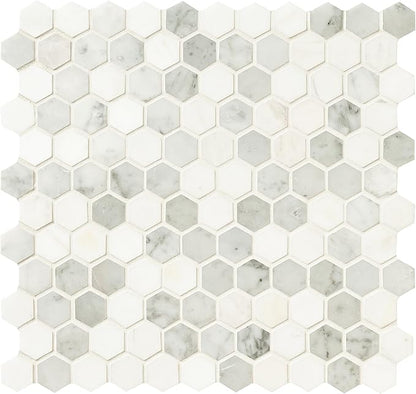 MSI Bianco Dolomite Tibi 12 in. x 12 in. Polished Marble Hexagon Wall Tile and Floor Tile for Kitchen Backsplash, Wall Tile for Bathroom, Shower Wall Tile, Mesh Mounted Mosaic Tile