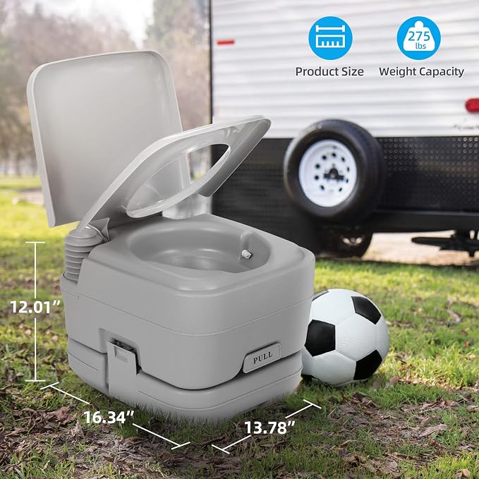 YITAHOME Portable Toilet 2.6 Gallon Camping RV Potty | Double Water Outlet, Press Flush Pump, for Travel, Boating, Hiking, Trips,Gray
