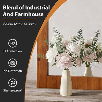 Besdomus Bathroom Rustic Wall Mirror: 22"x30" Brown Barn Door Solid Cedar Wood Frame Vanity Mirror - Wall Mounted Mirror for Hallway/Living Room/Bathroom - Farmhouse Decor for Fashion-Conscious