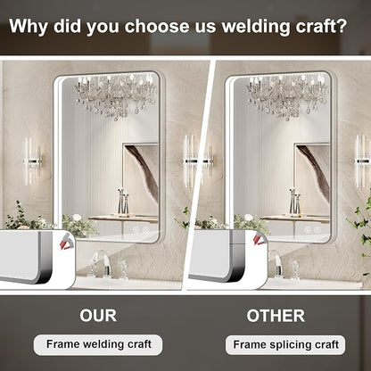 28x36 Inch LED Sliver Frame Bathroom Mirror,ETL Listed | Anti-Fog,3 Color 3000K/4500K/6000K Dimmable,Horizontal & Vertical,Wall Mounted,Memory Function,Ideal for Bathroom,Vanity