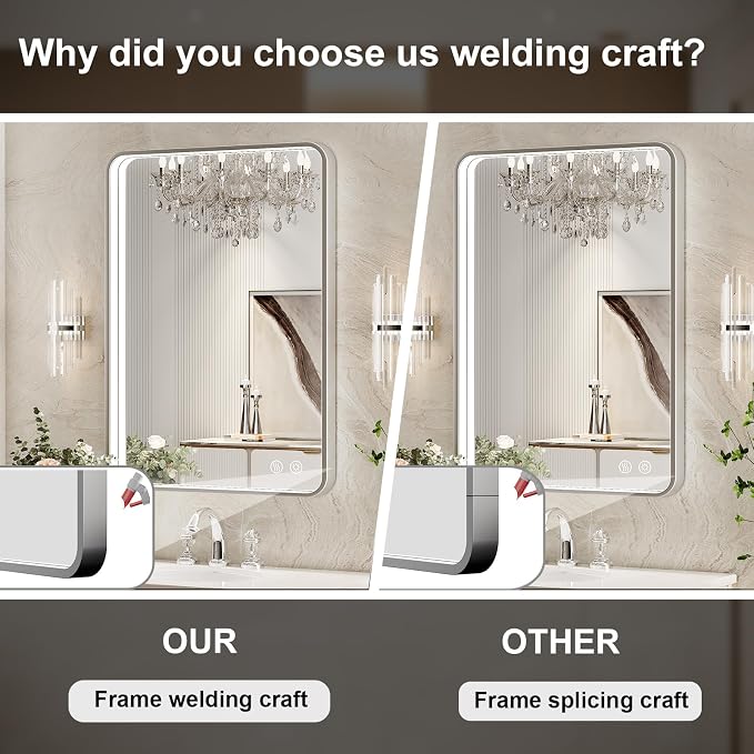 24x32 Inch LED Sliver Frame Bathroom Mirror,ETL Listed | Anti-Fog,3 Color 3000K/4500K/6000K Dimmable,Horizontal & Vertical,Wall Mounted,Memory Function,Ideal for Bathroom,Vanity
