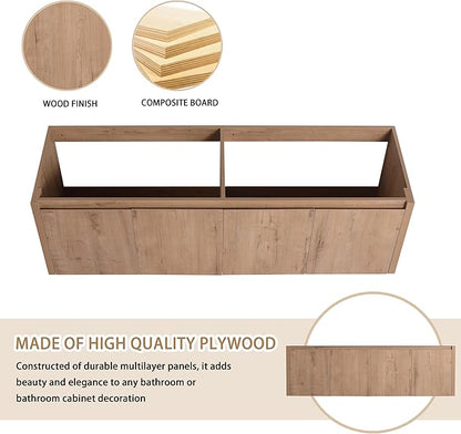 60 Inch Bathroom Vanity Without Sink, 60" Floating Vanity Without Top, Modern Wall Mounted Cabinet for Large Space, Large Bathroom Storage Cabinet with 4 Soft-Closing Doors and Hidden Handles