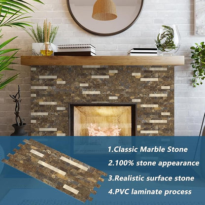 Yipscazo 2 Sheets Peel and Stick Stone Metal Backsplash, PVC Wall Tiles Stick on Tiles for Backsplash Kitchen, Bathroom, Fireplace (6'' X 12'', Rustic)