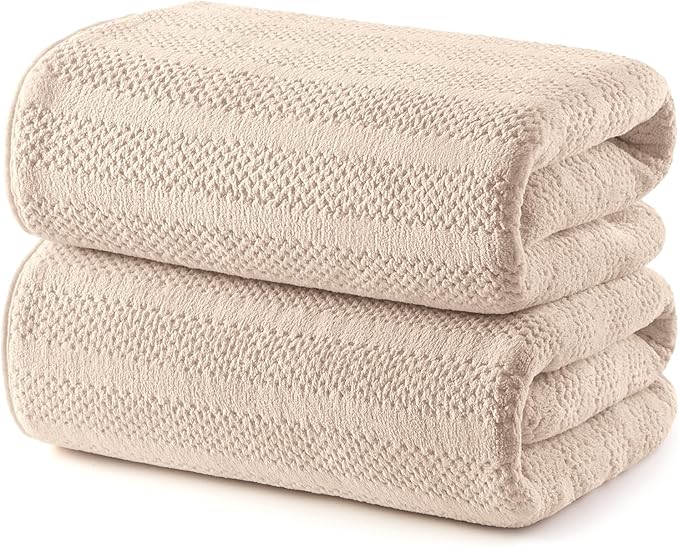 ecolook Microfiber Bath Towels Set of 2, 31 x 63 Inch Extra Large Bath Towel Set, Super Soft & Highly Absorbent, Quick Dry Lightweight Towels for Bathroom, Gym, Spa, Pool & Travel, Camel